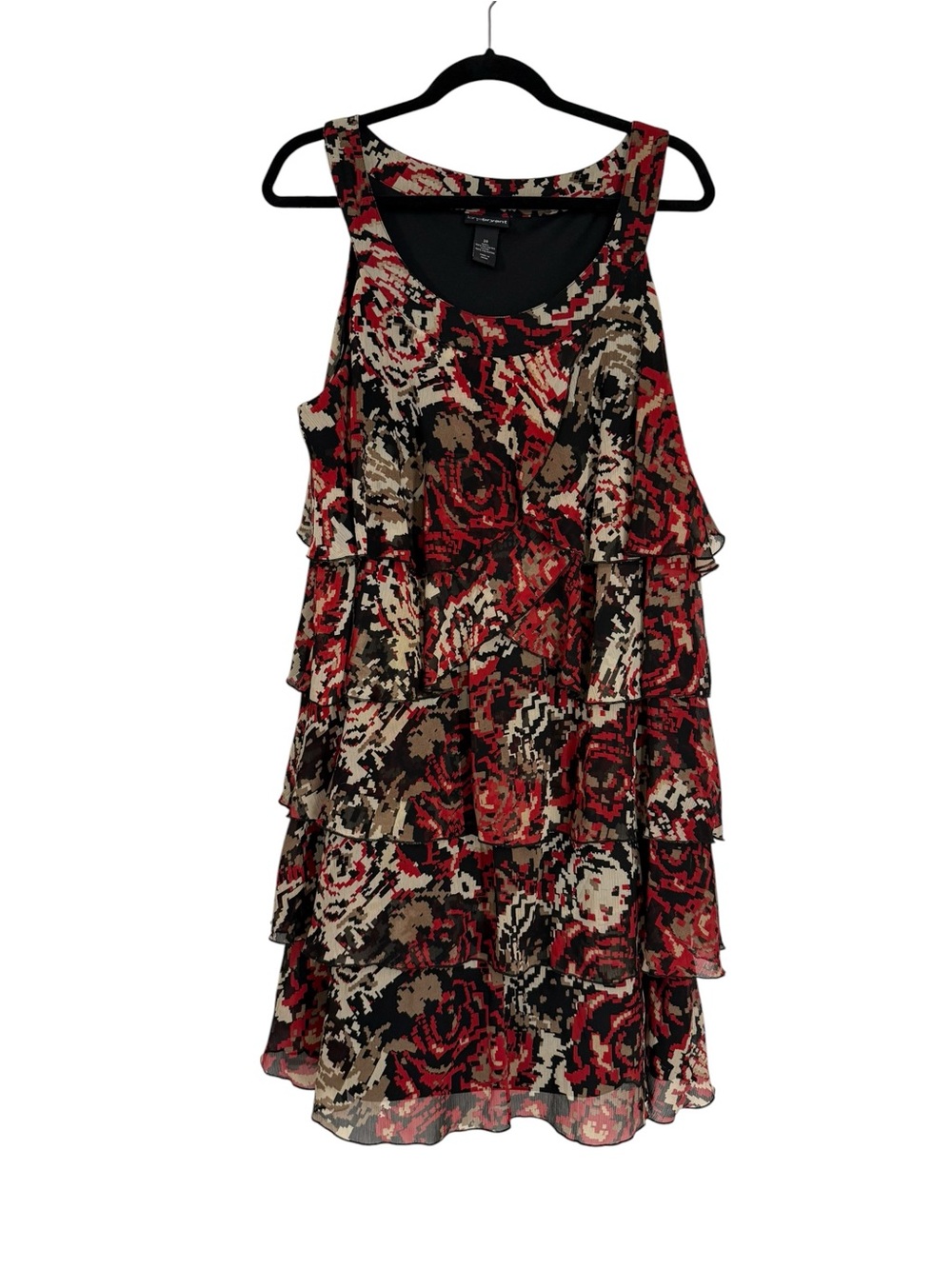 Lane Bryant Red Floral Tiered Ruffle Mini Dress